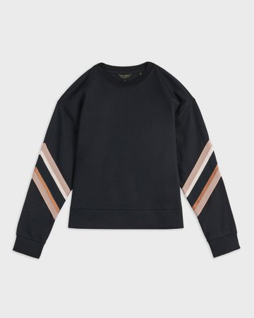 Sweatshirt with knitted stripe - Navy | Tops and T-shirts | Ted Baker UK