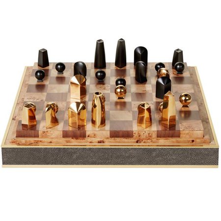Chocolate Shagreen Chess Set | Aerin | LuxDeco.com