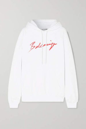 Printed Cotton-jersey Hoodie - White