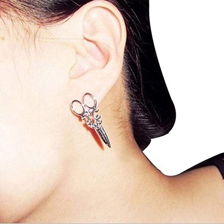 Amazon.com: GreatFun Women Girls Cool Scissors Earrings Fashion Unique Punk Ear Stud Earring Jewelry (Silver): Office Products