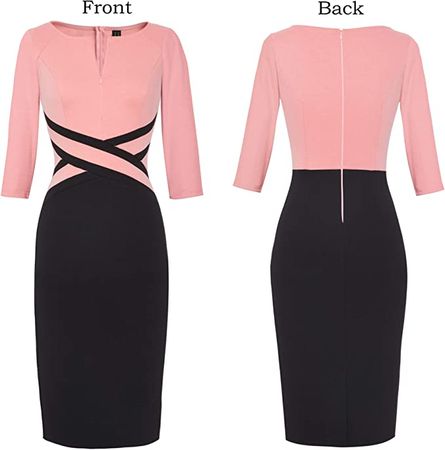VFSHOW Womens Peach PIKk and Black Fall Winter Colorblock Patchwork Slim Zipper Up Work Business Office Party Bodycon Pencil Sheath Dress 6472 PIK S at Amazon Women’s Clothing store