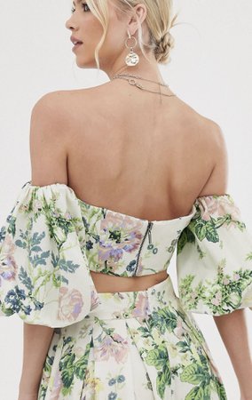 ASOS Floral Puff Sleeve Bandeau