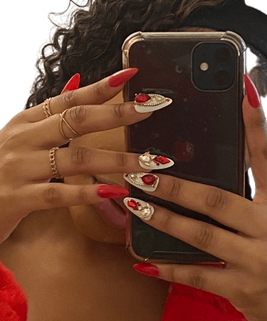 Red & While nails