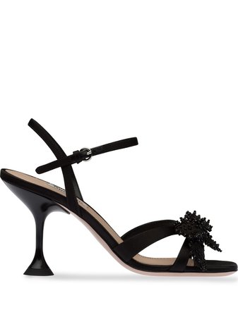 Shop Miu Miu embellished-bow sandals with Express Delivery - FARFETCH