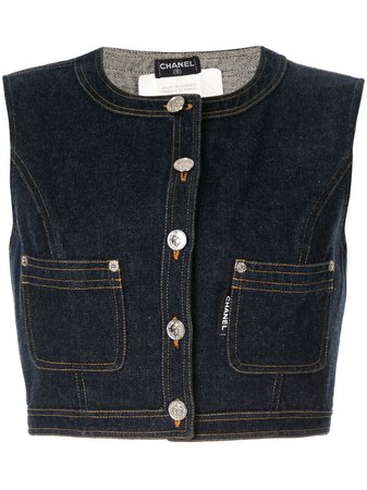 Chanel Pre-Owned Sleeveless Cropped Denim Vest Vintage | Farfetch.com