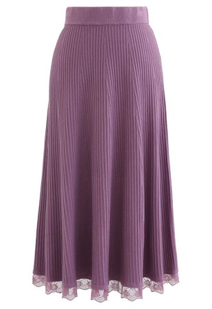 A-Line Lace Hem Knit Skirt in Purple - Retro, Indie and Unique Fashion