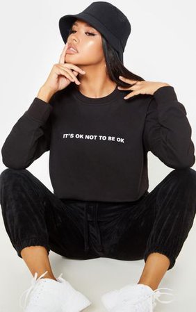 Black Its Ok Slogan Crop Sweater | Tops | PrettyLittleThing