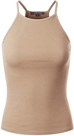 MixMatchy Women's Simple Casual Basic Active High Neck Ribbed Tank Top at Amazon Women’s Clothing store
