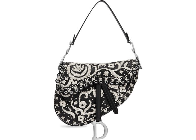Dior Saddle Bag Embroidered Black/Off-White