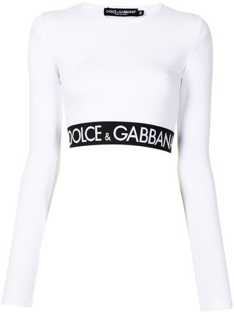 Dolce & Gabbana logo-hem long sleeve white Cropped Top - Farfetch