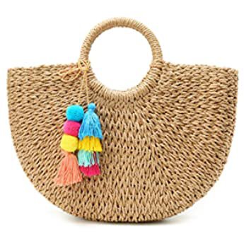 Amazon.com: Womens Large Straw Bags Beach Tote Bag Hobo Summer Handwoven Bags Purse With Pom Poms: Shoes
