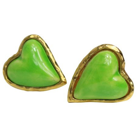 Christian Lacroix Apple Green Gripoix Heart Shaped Clip On Earrings at 1stDibs