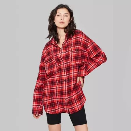 Women's Plaid Long Sleeve Oversized Button-Down Flannel Shirt - Wild Fable™ : Target