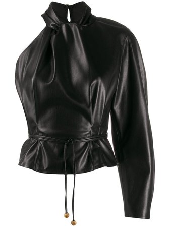 Nanushka Elodia Vegan Leather Asymmetric Blouse ELODIABLACKVEGANLEATHER Black | Farfetch