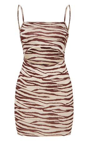 Tiger Print Strappy Centre Cut Out Bodycon Dress | PrettyLittleThing USA