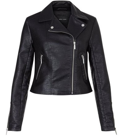 Black Leather-Look Cropped Biker Jacket | New Look