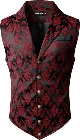 VATPAVE Mens Victorian Suit Vest Steampunk Gothic Waistcoat Small SU14 Black Red at Amazon Men’s Clothing store