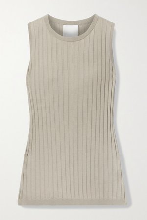 Ribbed Cotton And Silk-blend Tank - Beige
