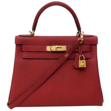 Hermès Kelly 28 Togo Rouge Grenat shoulder handle bag For Sale at 1stDibs