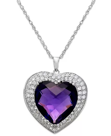 Macy's Amethyst (7-1/3 ct. t.w.) and White Topaz (5/8 ct. t.w.) Heart Pendant Necklace in Sterling Silver