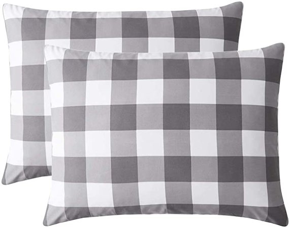 Amazon.com: Wake In Cloud - Pack of 2 Pillow Cases, Buffalo Check Gingham Geometric Checker Pattern Printed in Gray Grey White, Soft Microfiber Pillowcases (Standard Size, 20x26 Inches): Home & Kitchen