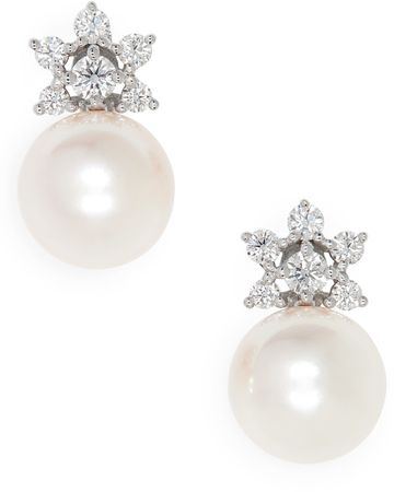 Akoya Cultured Pearl & Diamond Stud Earrings