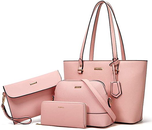 Amazon.com: Women Fashion Handbags Tote Bag Shoulder Bag Top Handle Satchel Purse Set 4pcs (Pink): Shoes