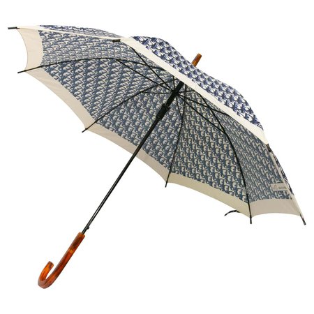 Christian Dior Navy and White Oblique Print Umbrella For Sale at 1stDibs