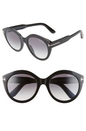 Tom Ford Rosanna 54mm Round Cat Eye Sunglasses Black