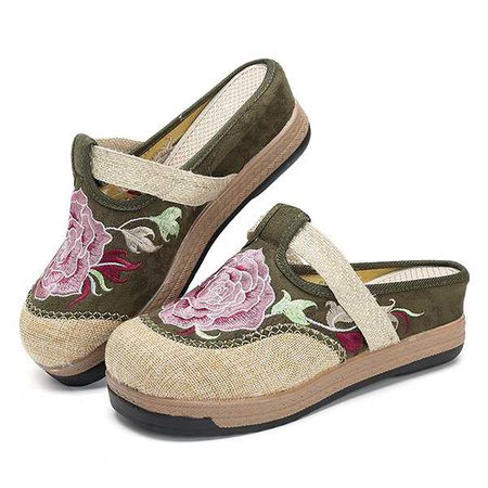 Hot-sale Folkways Embroidered Floral Casual Backleass Flat Shoes - NewChic