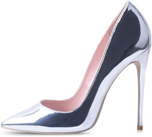 Amazon.com | Elisabet Tang Women Pumps, Pointed Toe High Heel 4.7 inch/12cm Party Stiletto Heels Shoes Silver 8 | Pumps