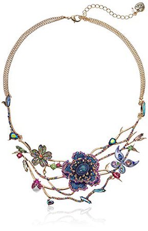 Betsey Johnson Womens "Blooming Betsey" Floral Open Work Frontal Necklace, Blue, One Size: Jewelry