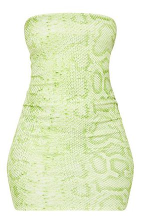 Lime Snake Print Bandeau Bodycon Dress | PrettyLittleThing