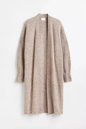 Long rib-knit cardigan - Beige melange - Ladies | H&M CA