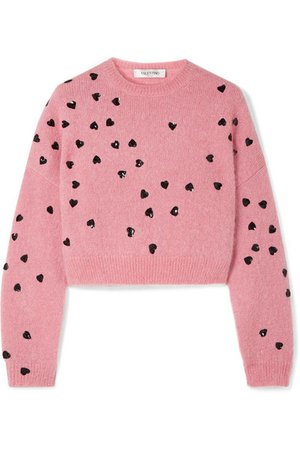 Valentino | Cropped sequin-embellished mohair-blend sweater | NET-A-PORTER.COM
