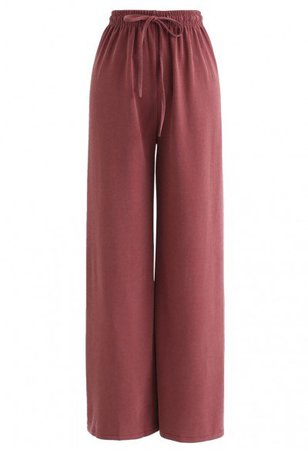 Drawstring High-Waisted Wide-Leg Pants in Brown - Pants - BOTTOMS - Retro, Indie and Unique Fashion