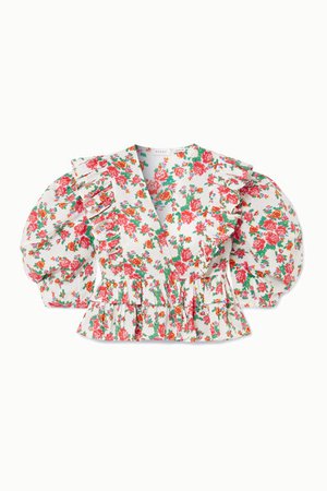 Rhode | Elodie cropped ruffled floral-print cotton-voile blouse | NET-A-PORTER.COM