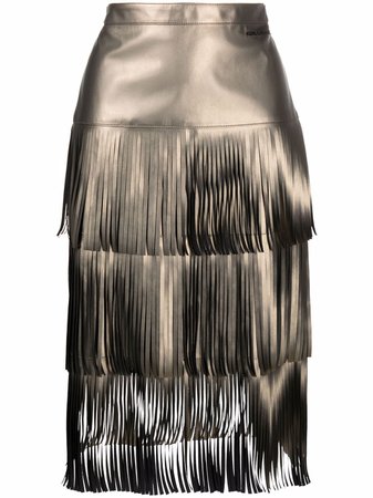 Karl Lagerfeld fringe-detail faux leather skirt - FARFETCH