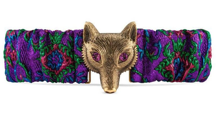 Gucci Blue Floral Jacquard Belt With Fox Buckle