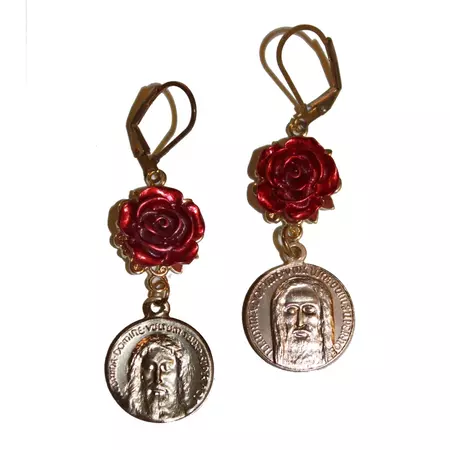 Vintage Gold and Rose Holy Face Medal Earrings Religious - Etsy Australia