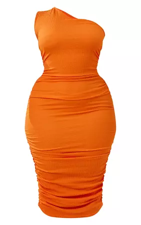 Plus Orange One Shoulder Textured Midi Dress | PrettyLittleThing USA