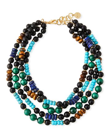 NEST Jewelry 19" Multi-Strand Malachite & Turquoise Beaded Necklace
