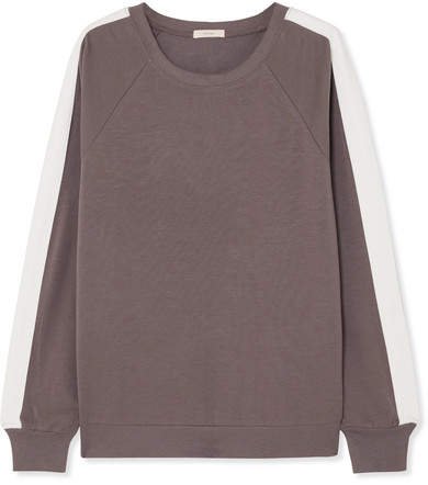 Colby Ringer Striped Stretch Pima Cotton And Modal-blend Sweatshirt - Dark gray