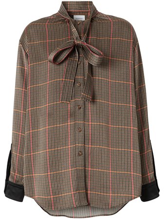 Burberry Houndstooth pussy-bow Blouse - Farfetch