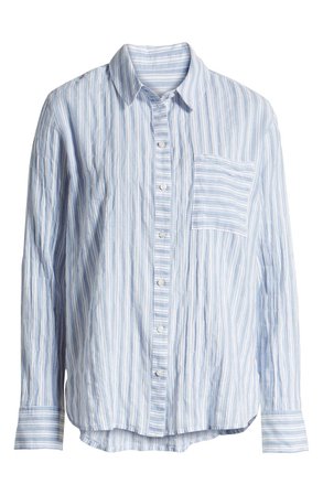Treasure & Bond Dobby Stripe Boyfriend Shirt (Regular & Plus Size) white blue
