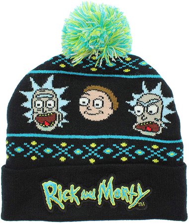 Amazon.com: Bioworld Adult Swim Rick and Morty Magic Jacquard Pom Beanie Hat Black: Clothing