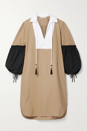 Brown Fornovo tasseled color-block cotton-poplin mini dress | Max Mara | NET-A-PORTER
