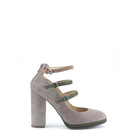 Fashiontage - Made In Italia Grey Leather Chunky Heel Pumps - 940280709181