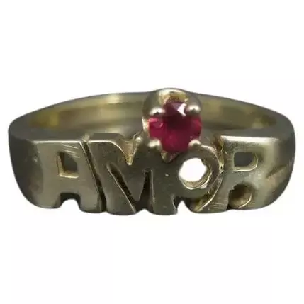 Vintage 10K Ruby Amor Love Ring Size 6.5 For Sale at 1stDibs