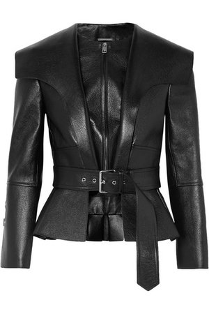 Alexander McQueen | Textured-leather belted peplum jacket | NET-A-PORTER.COM